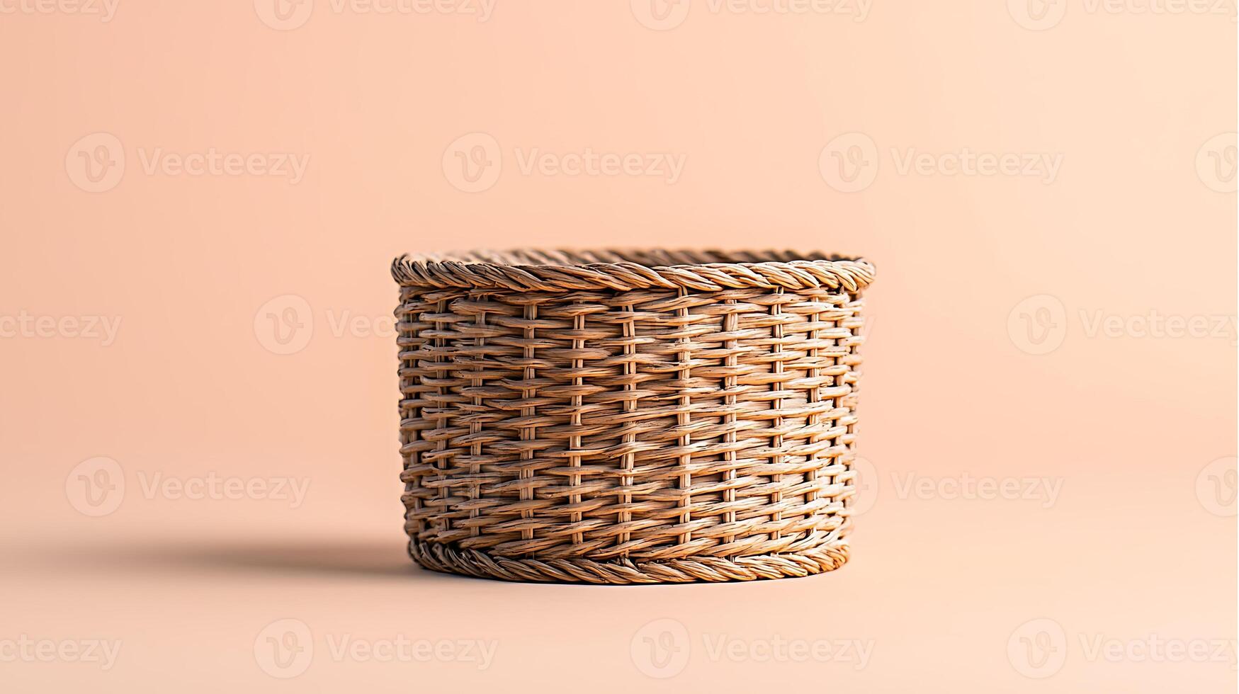 Woven wicker basket on a soft pastel background, showcasing craftsmanship and design aesthetics photo
