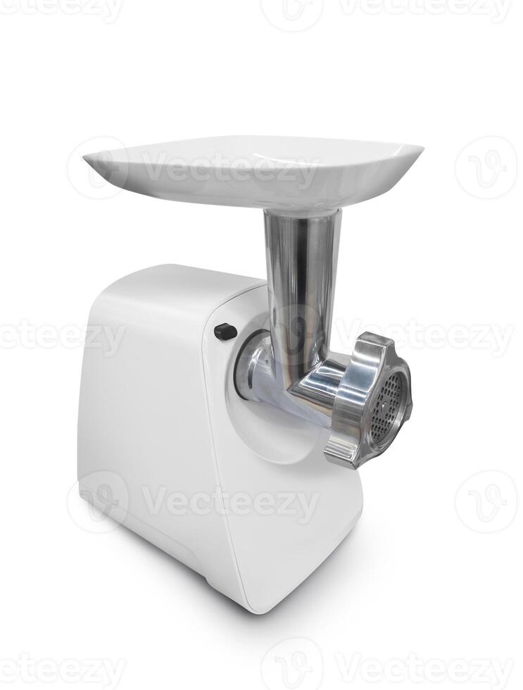 Electric meat grinder isolated on white background photo
