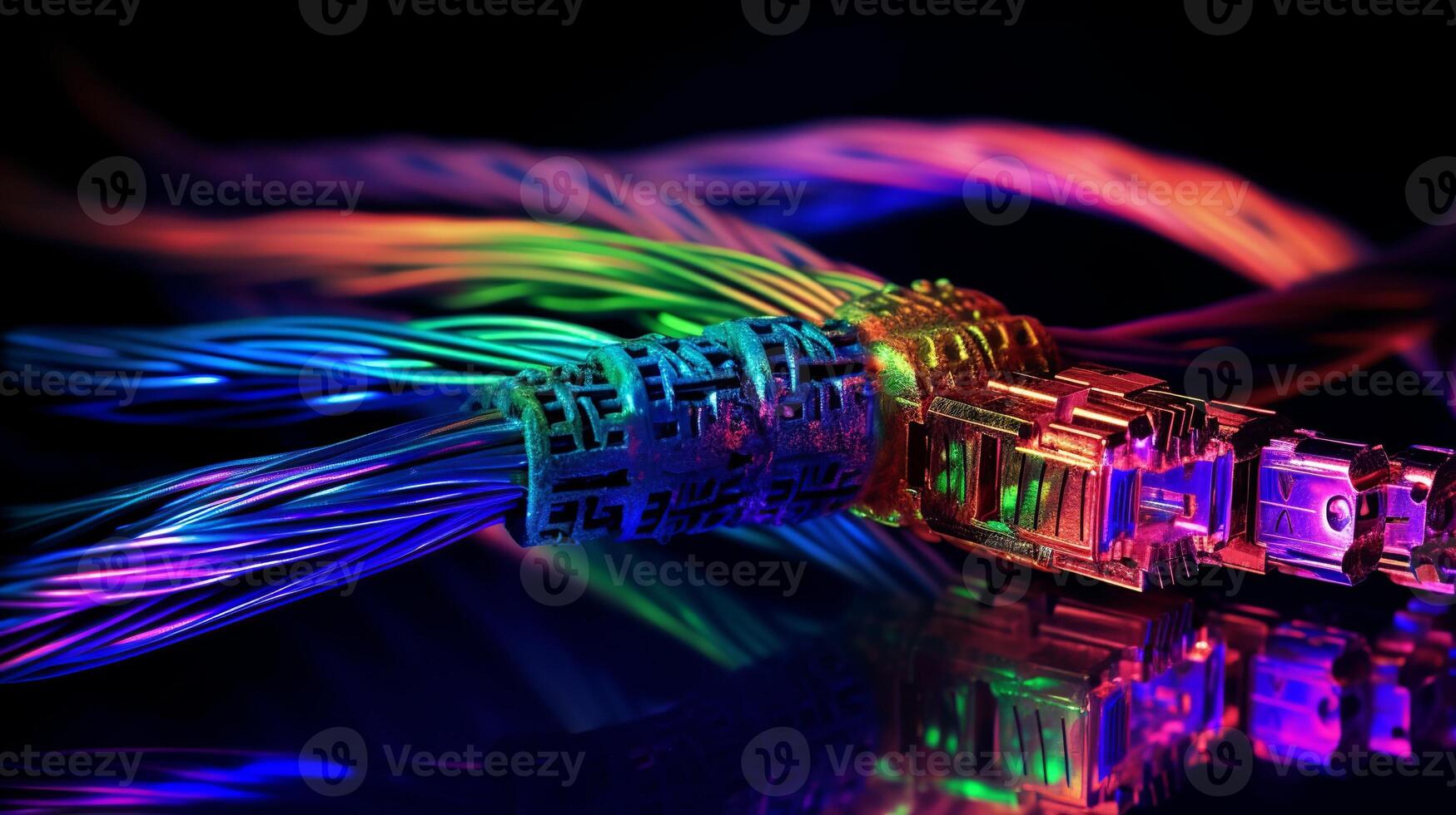 A colorful cable with a lighted up end photo