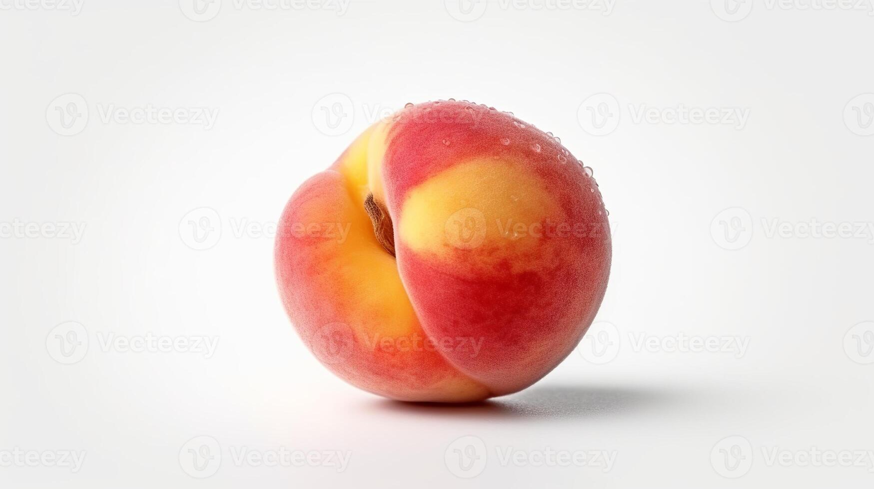 A peach is shown on a white background photo