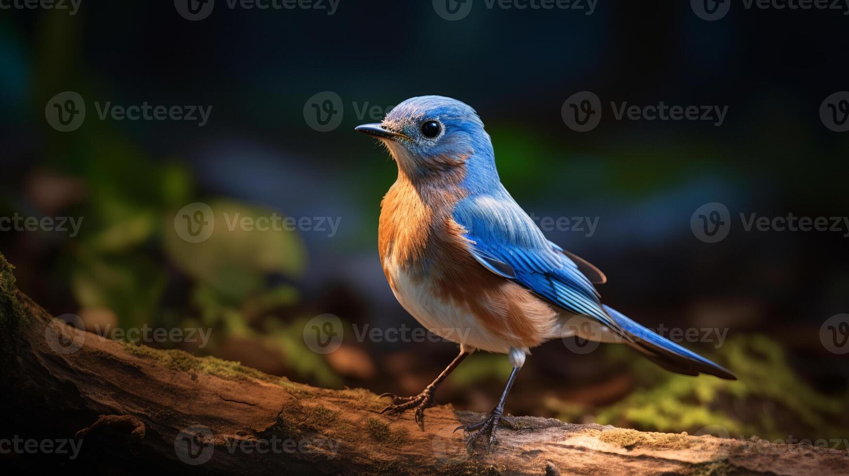 A blue bird is sitting on a branch photo