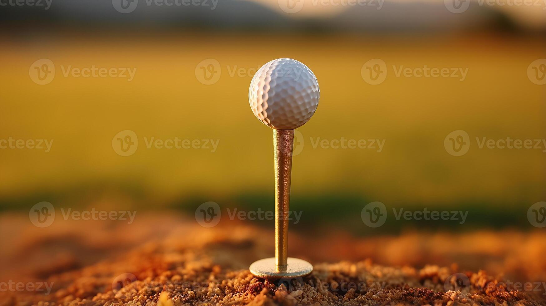 A golf ball on a tee in a field photo