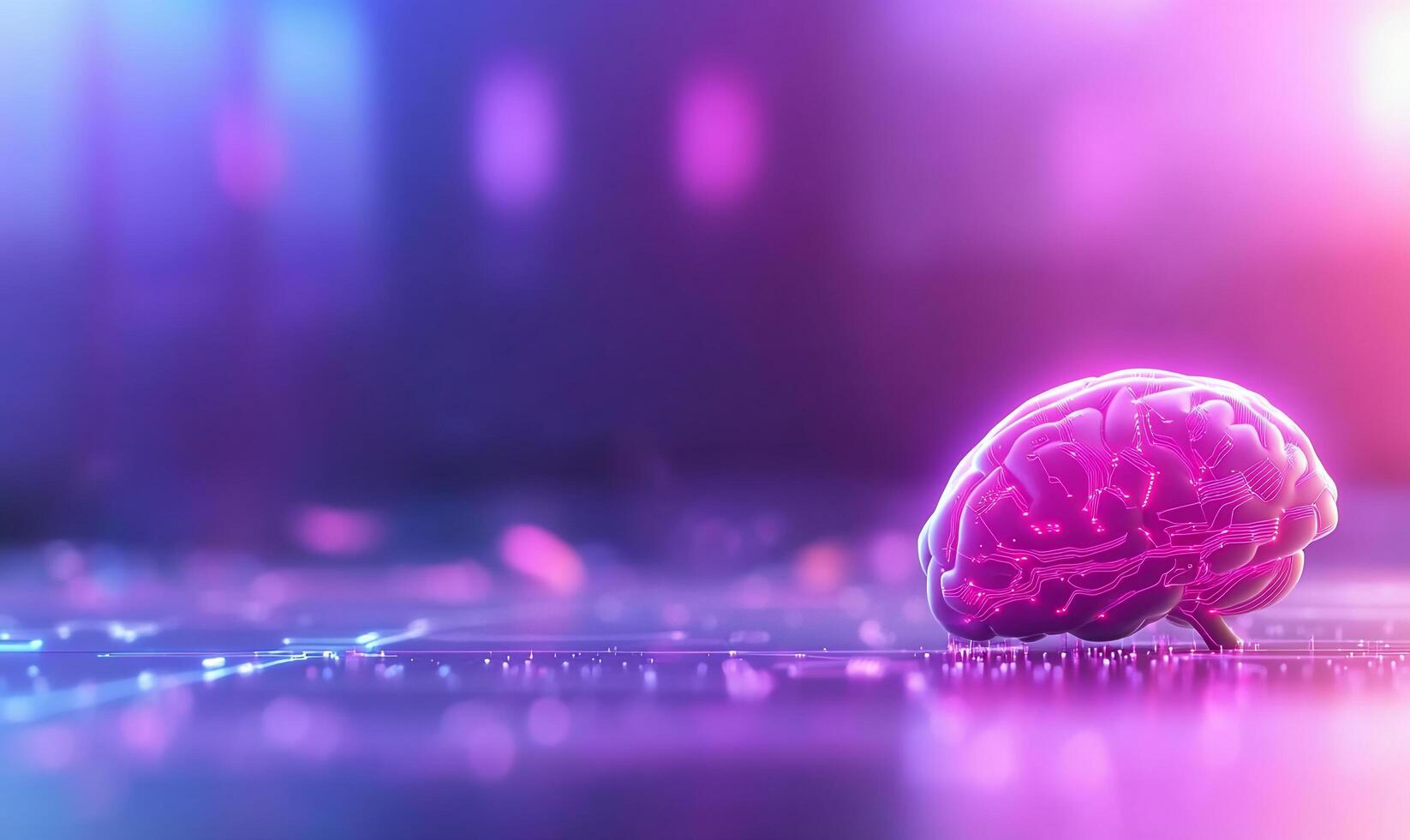 A glowing brain on a digital surface, symbolizing technology and cognition. photo