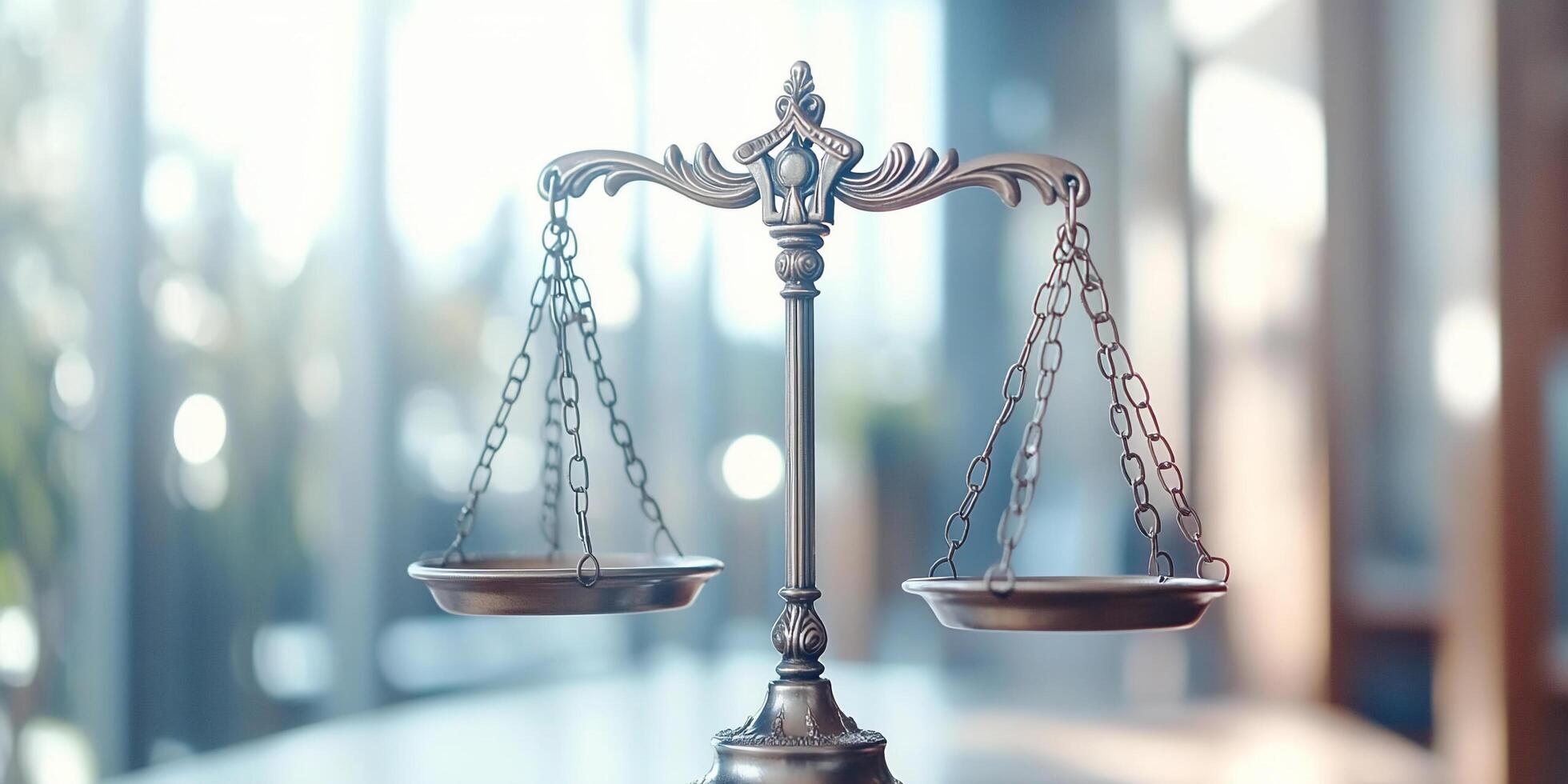 A balanced scale symbolizing justice and fairness in a professional setting. photo