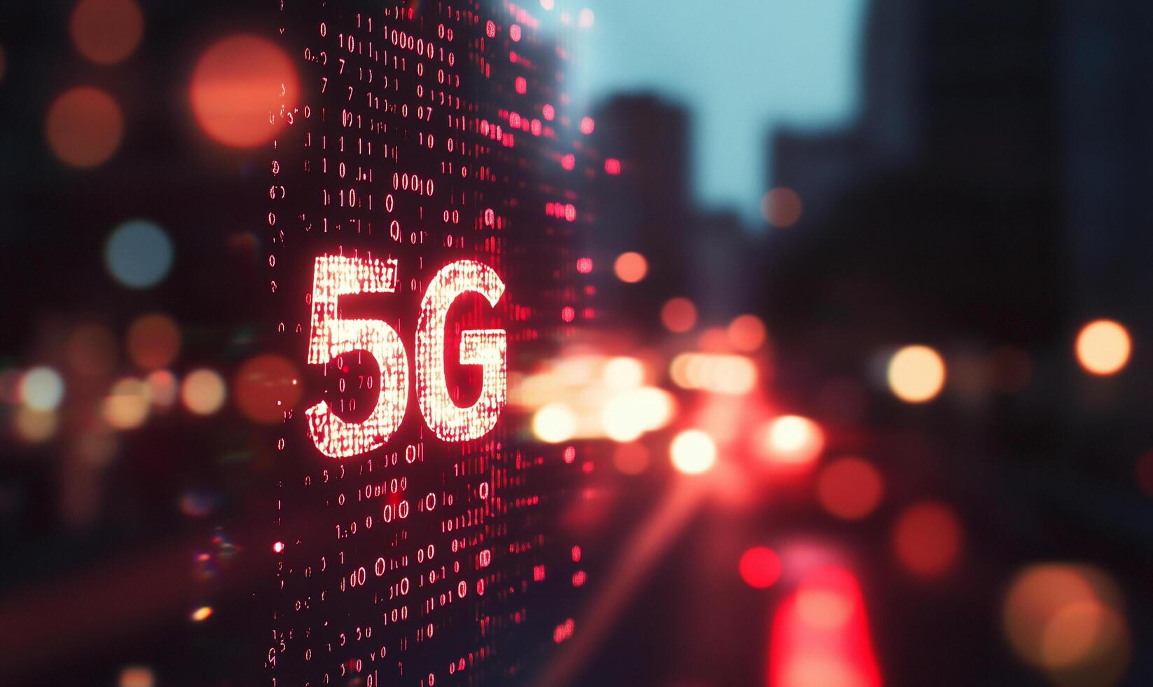 Digital representation of 5G technology in an urban setting. photo