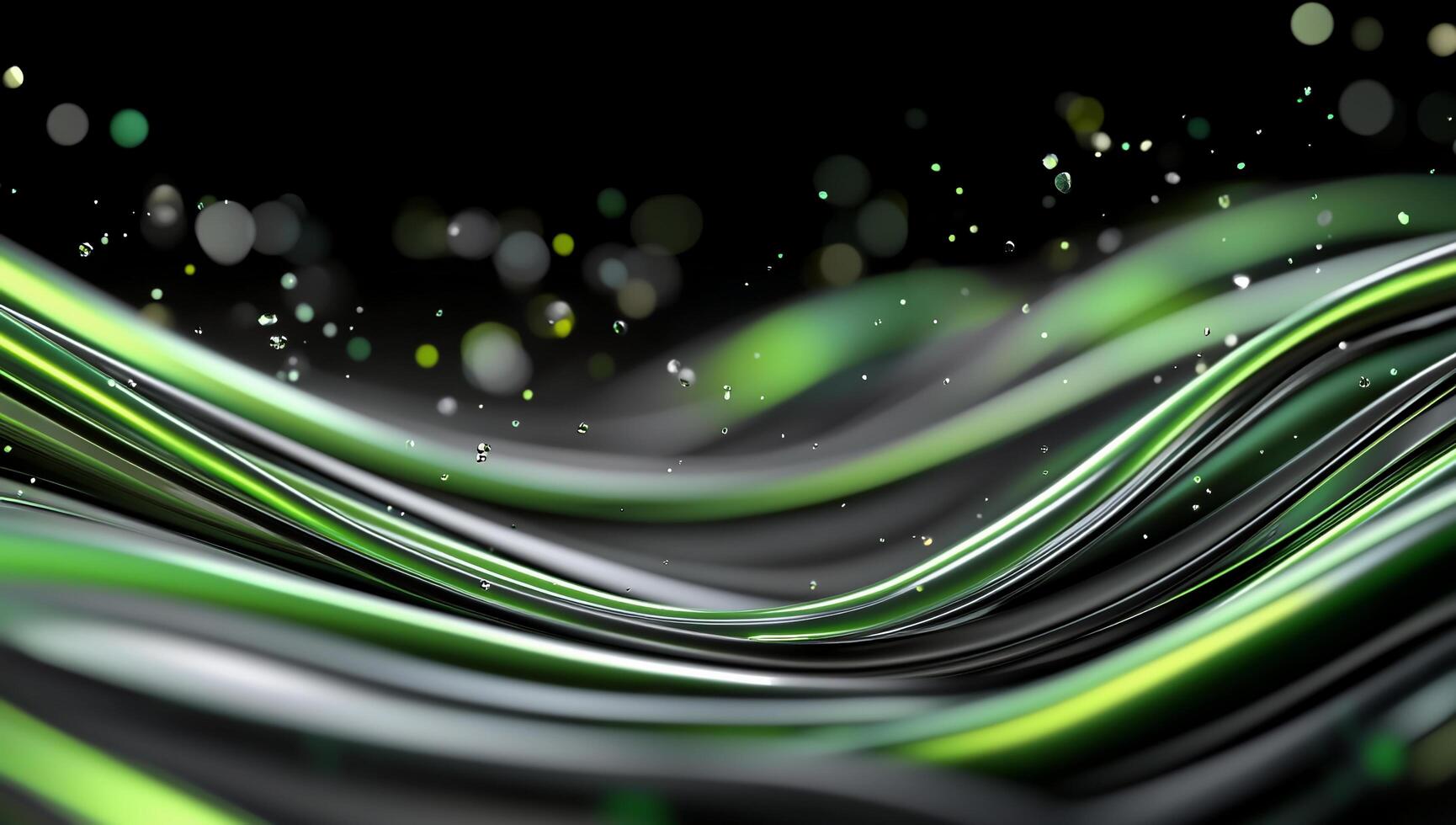 Abstract waves in green and black with shimmering particles. photo