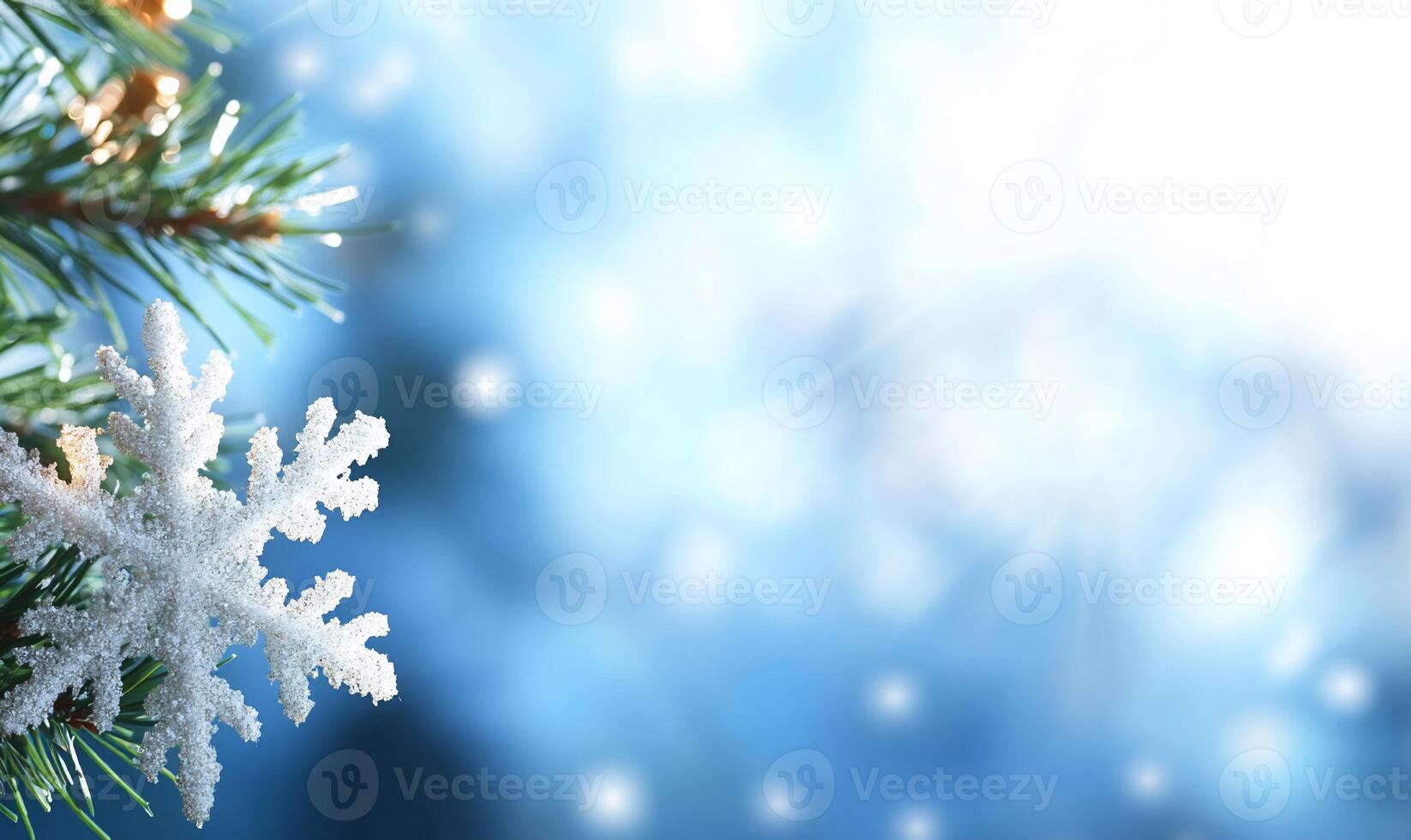 Christmas background with snowflake and fir branch photo