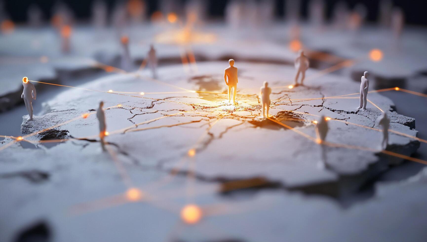A digital representation of interconnected figures on a cracked surface. photo