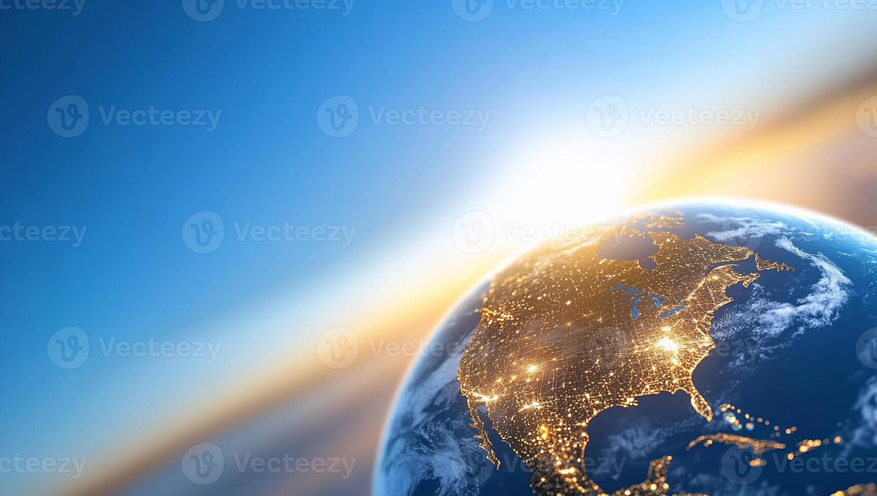 Earth with city lights and sunrise elements of this image furnished by nasa photo