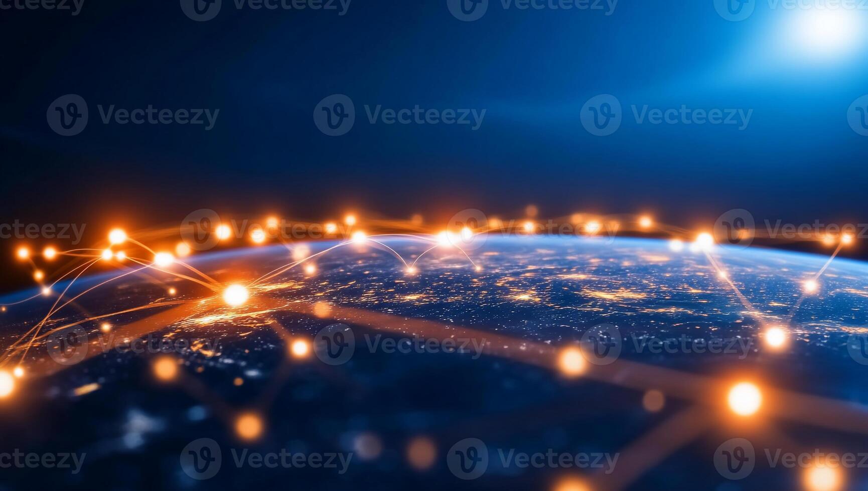 A digital representation of global connectivity and networks around Earth. photo