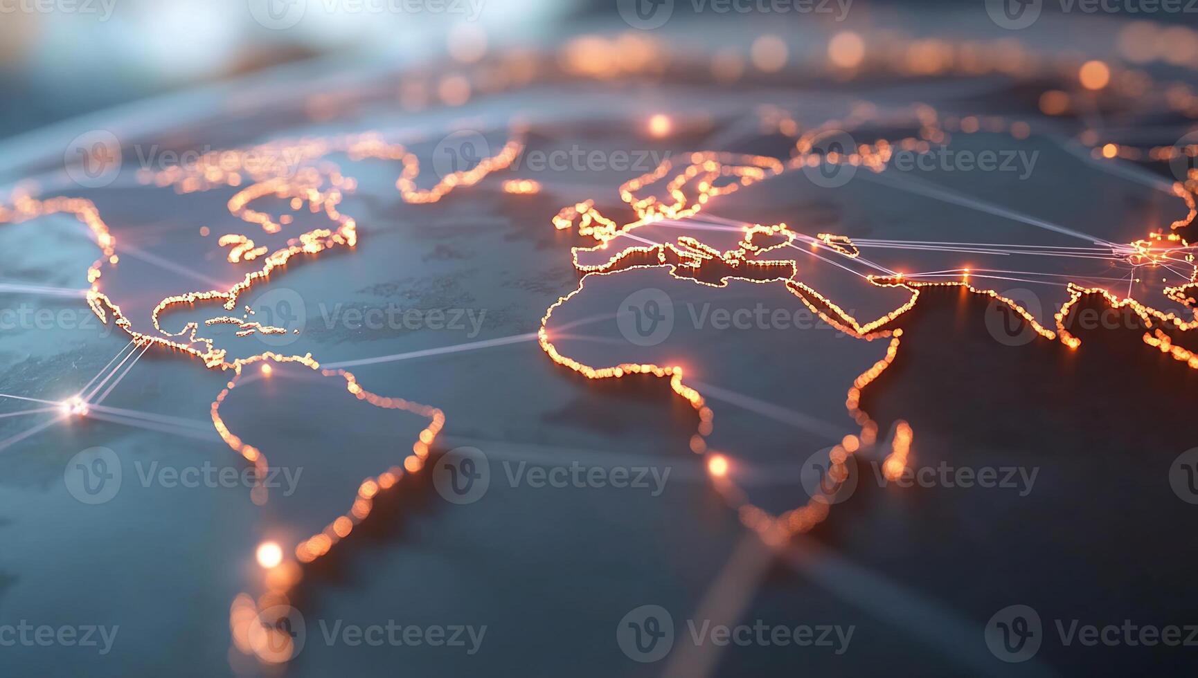 A digital globe highlighting global connections with glowing lines. photo