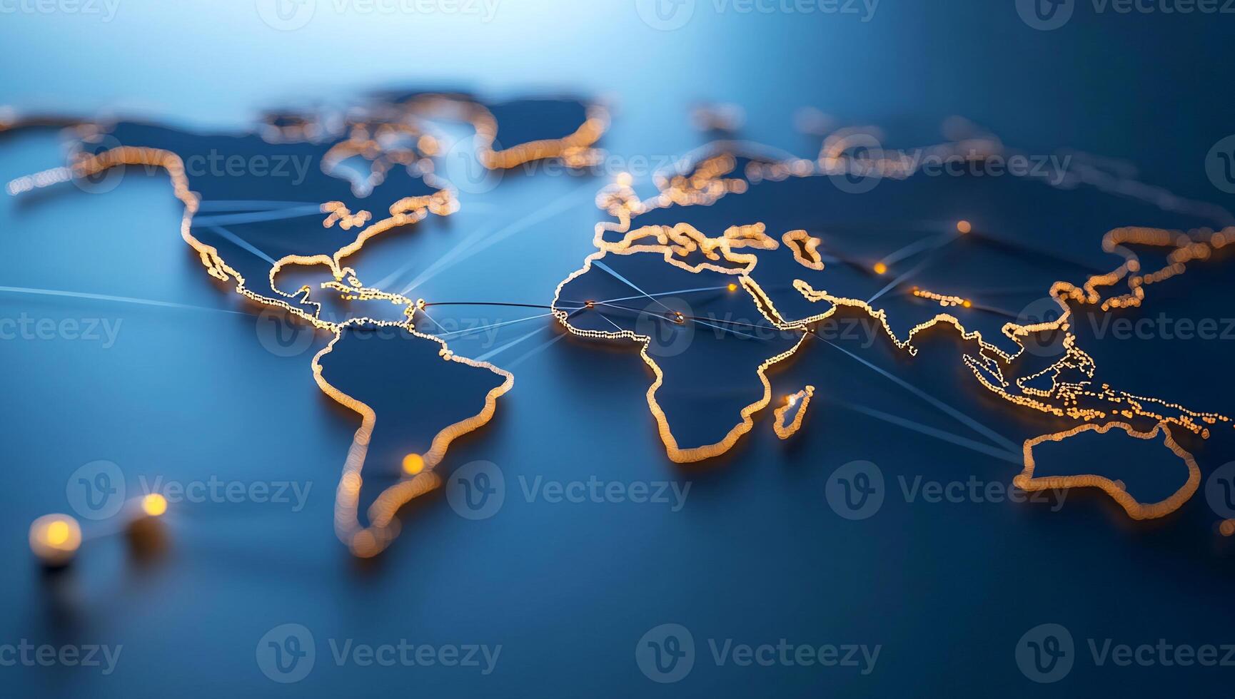 A glowing world map with interconnected lines representing global networks. photo