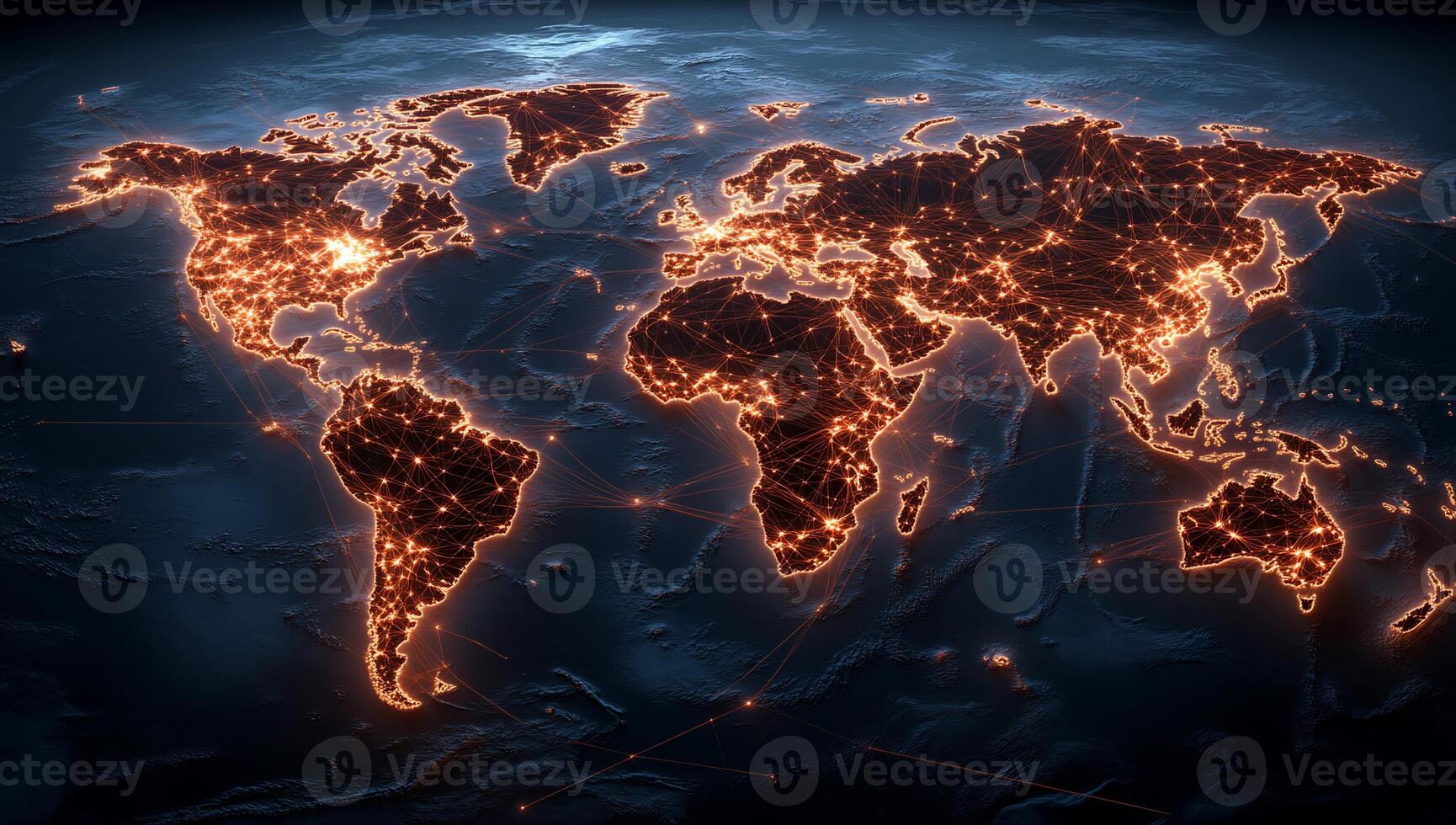 A glowing map of the world highlighting connectivity and networks. photo