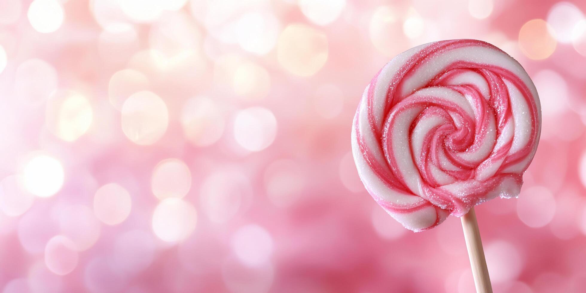 A colorful lollipop on a pink bokeh background, evoking sweetness. photo