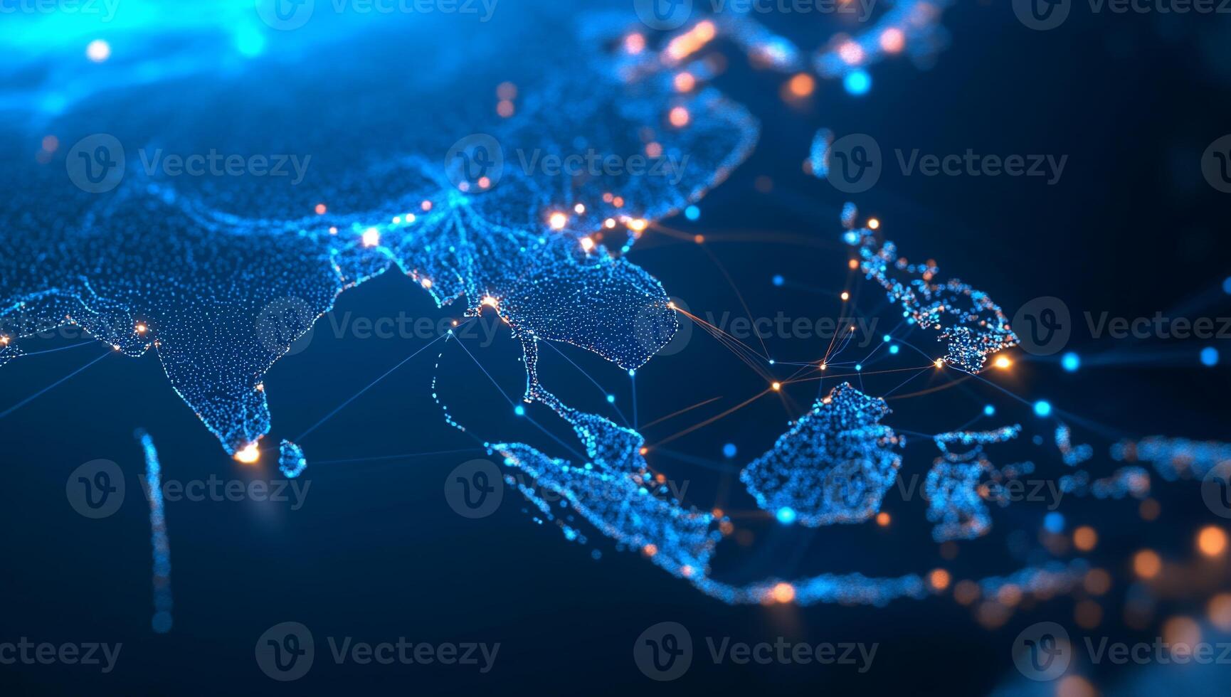 A digital representation of Asia with interconnected networks. photo