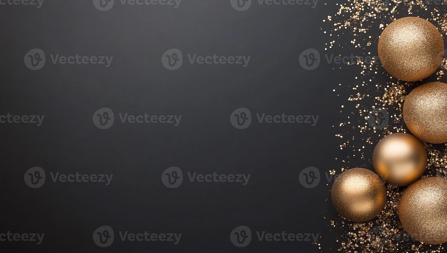 A festive arrangement of golden ornaments on a dark background. photo