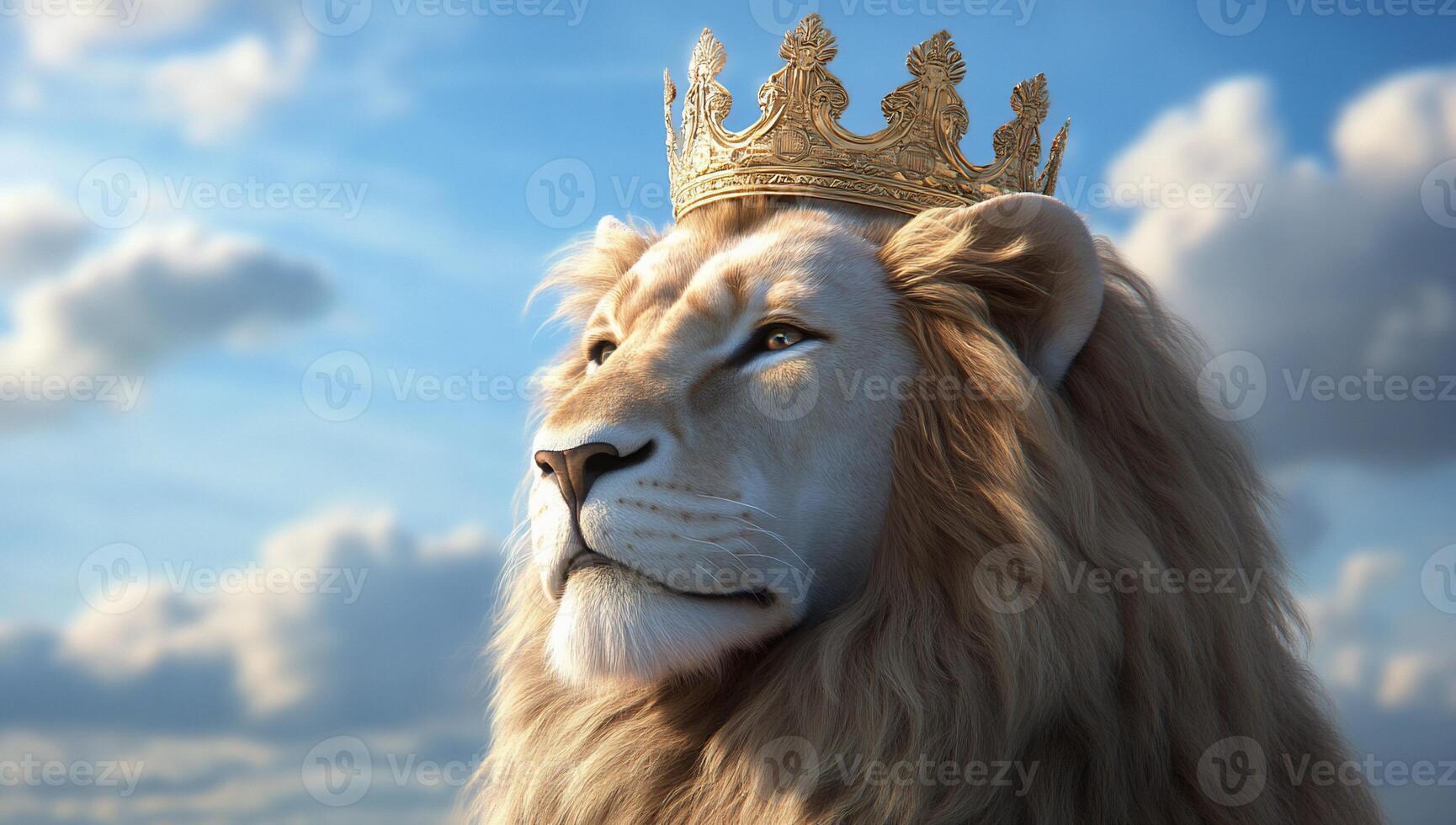 A lion with a golden crown on its head photo