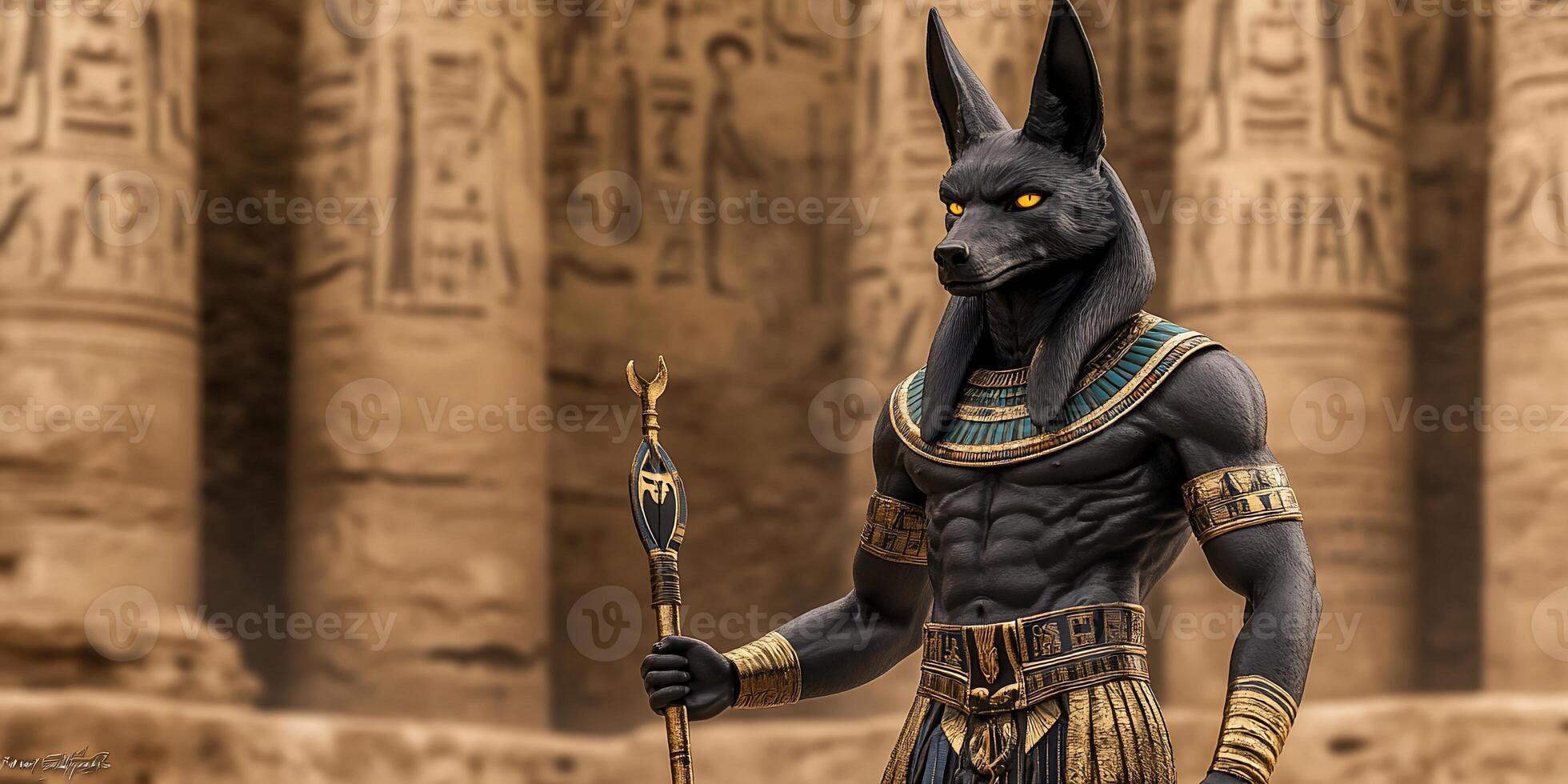 Anubis figure in ancient Egyptian setting, showcasing mythology and culture. photo