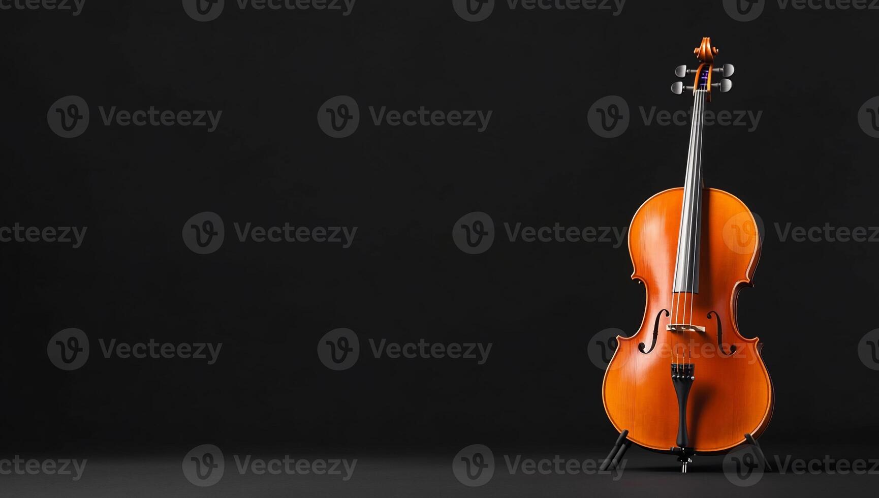 A violin stands elegantly against a dark background, showcasing its design. photo