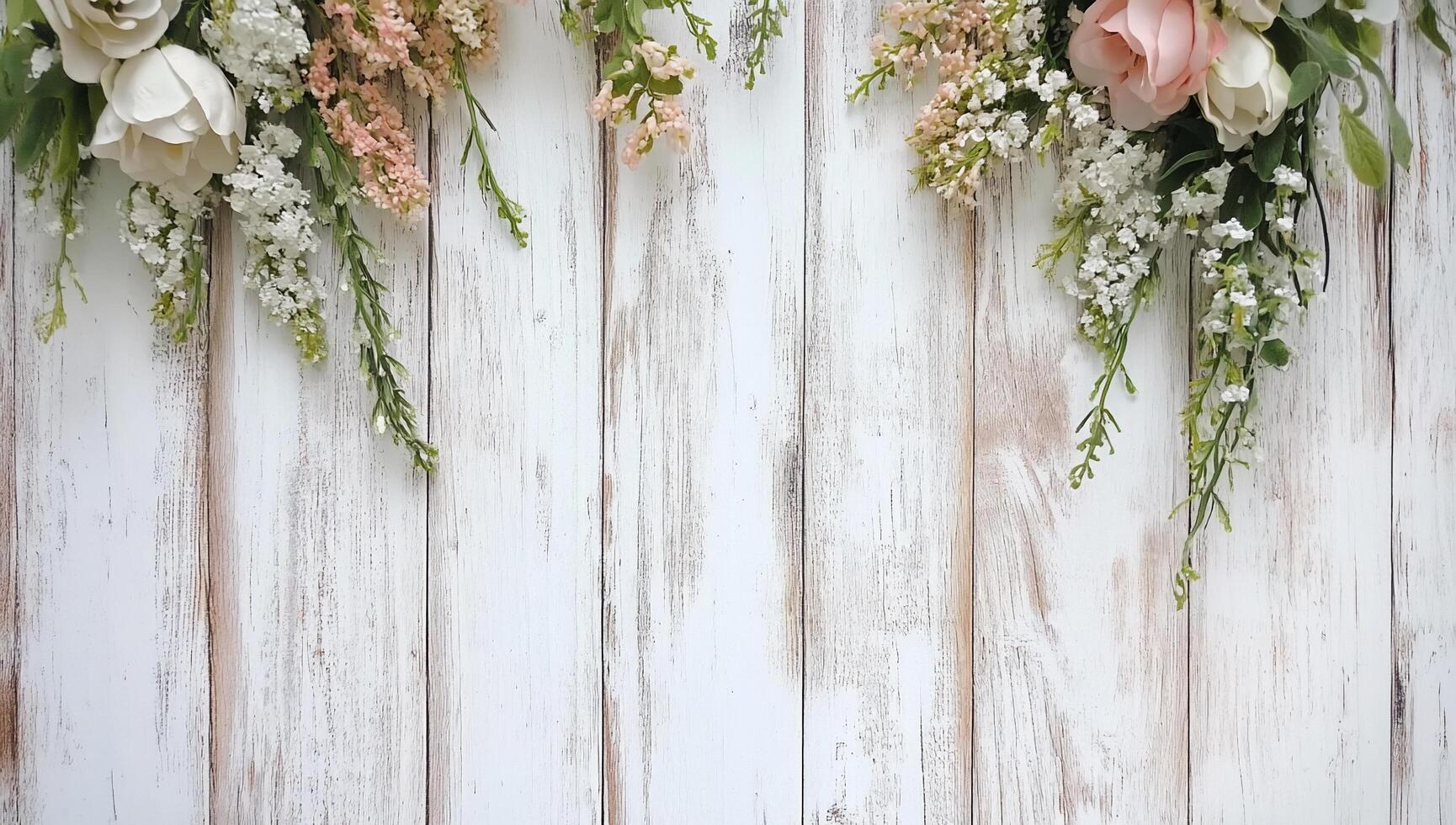 Floral arrangement on a rustic wooden background for decoration. photo