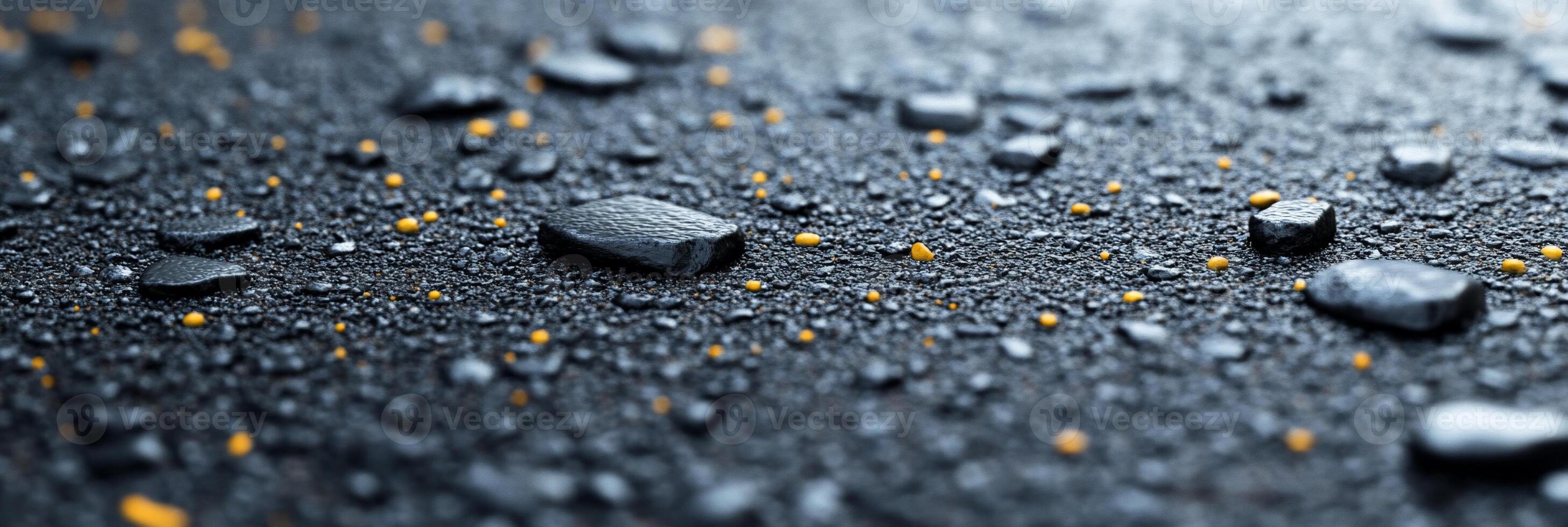 Close-up of wet surface with droplets and small stones. photo