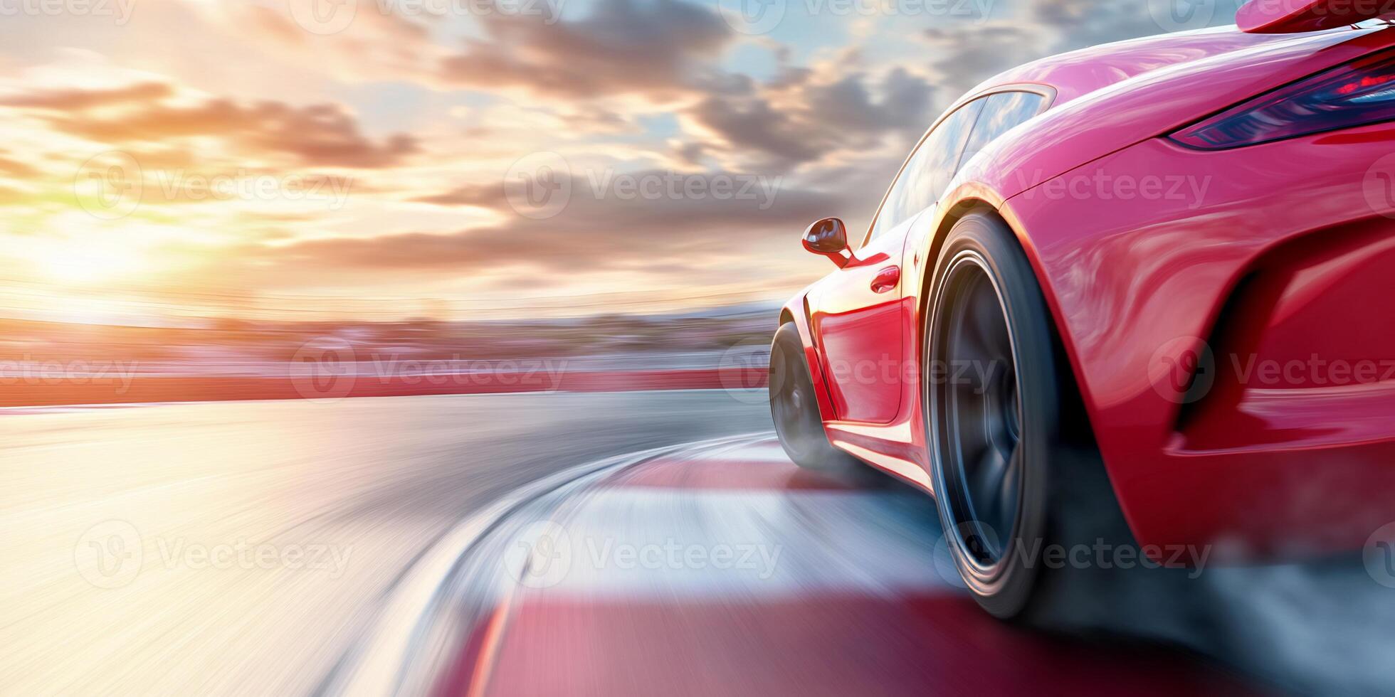 A red sports car driving on a track photo
