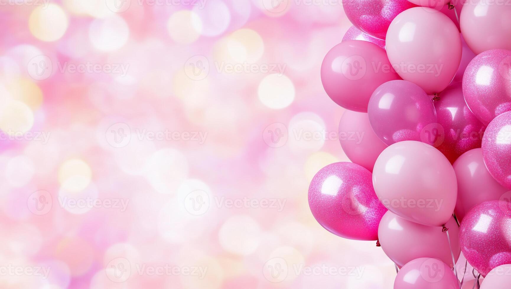 A cluster of pink balloons against a soft, blurred pink background. photo