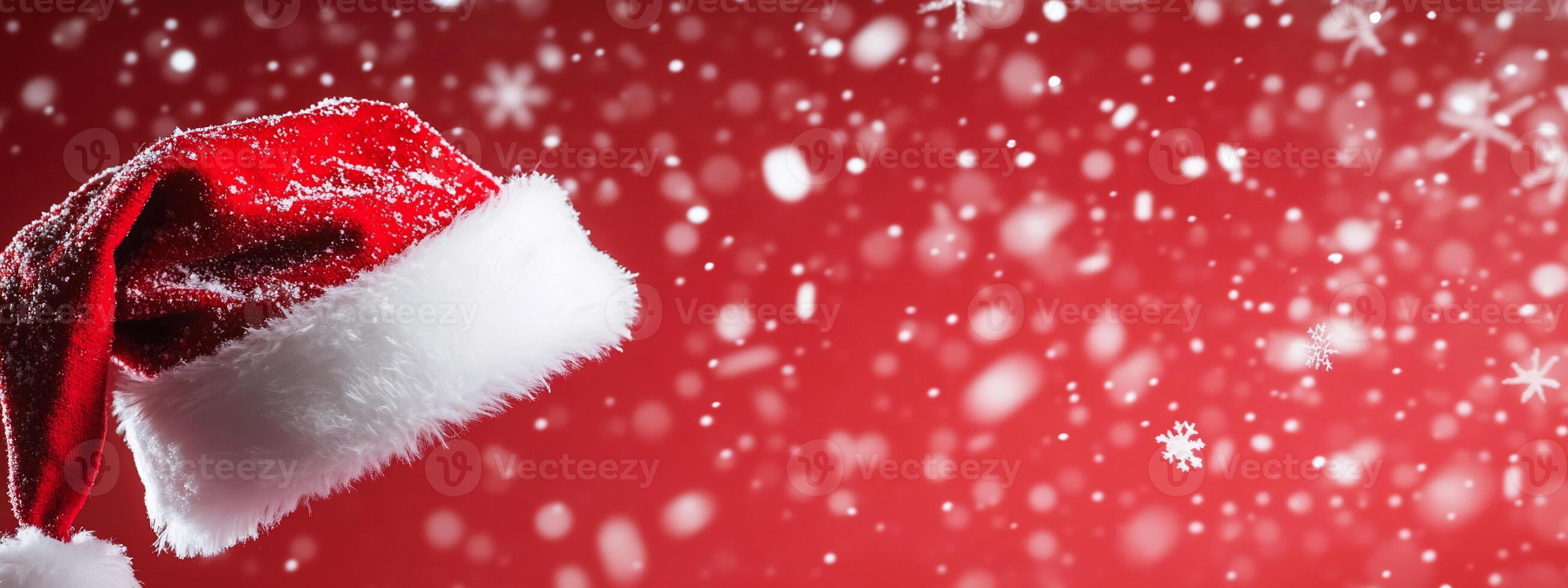 A santa hat is shown against a red background photo