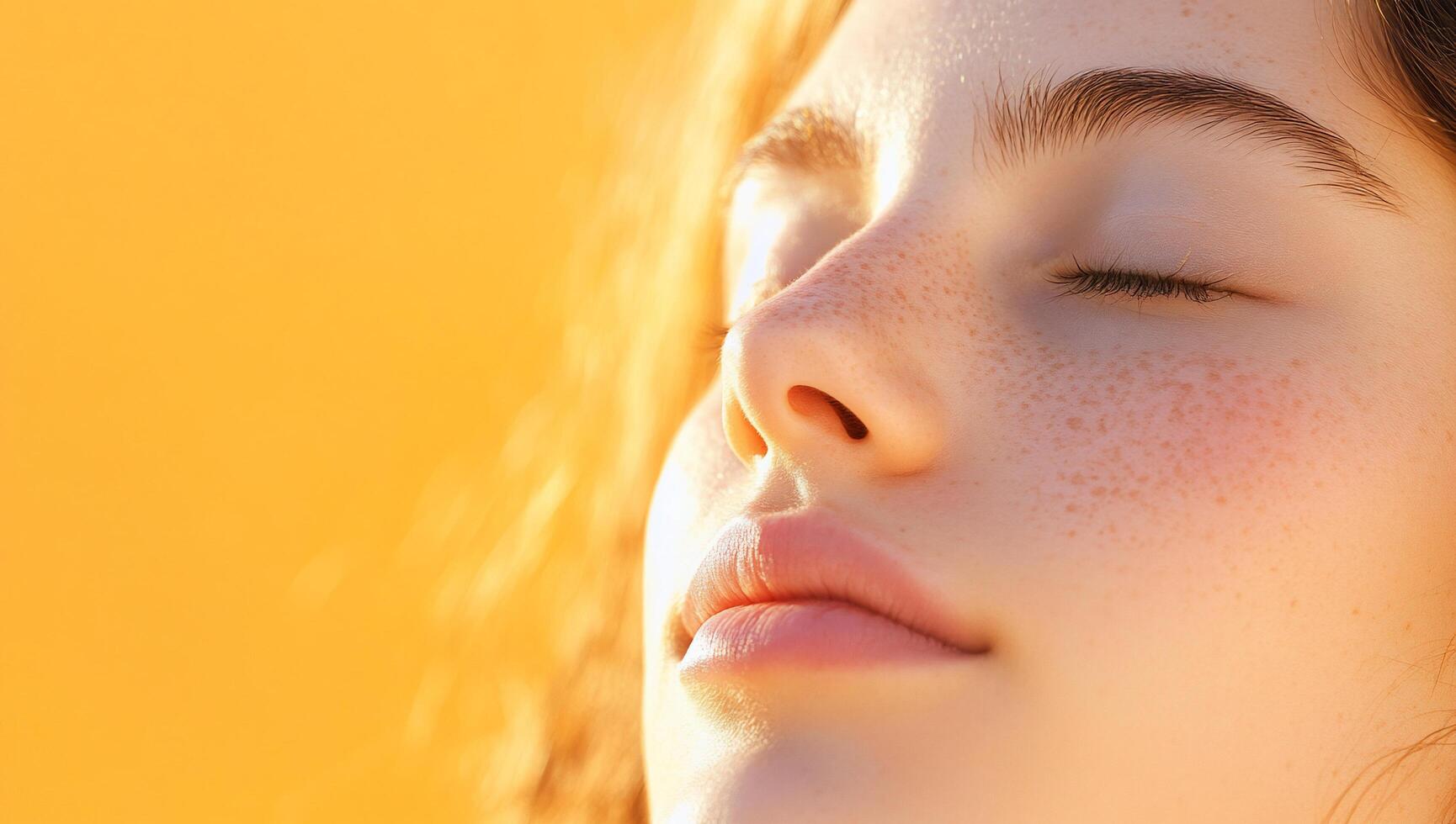 A woman with freckles and a sun hat photo
