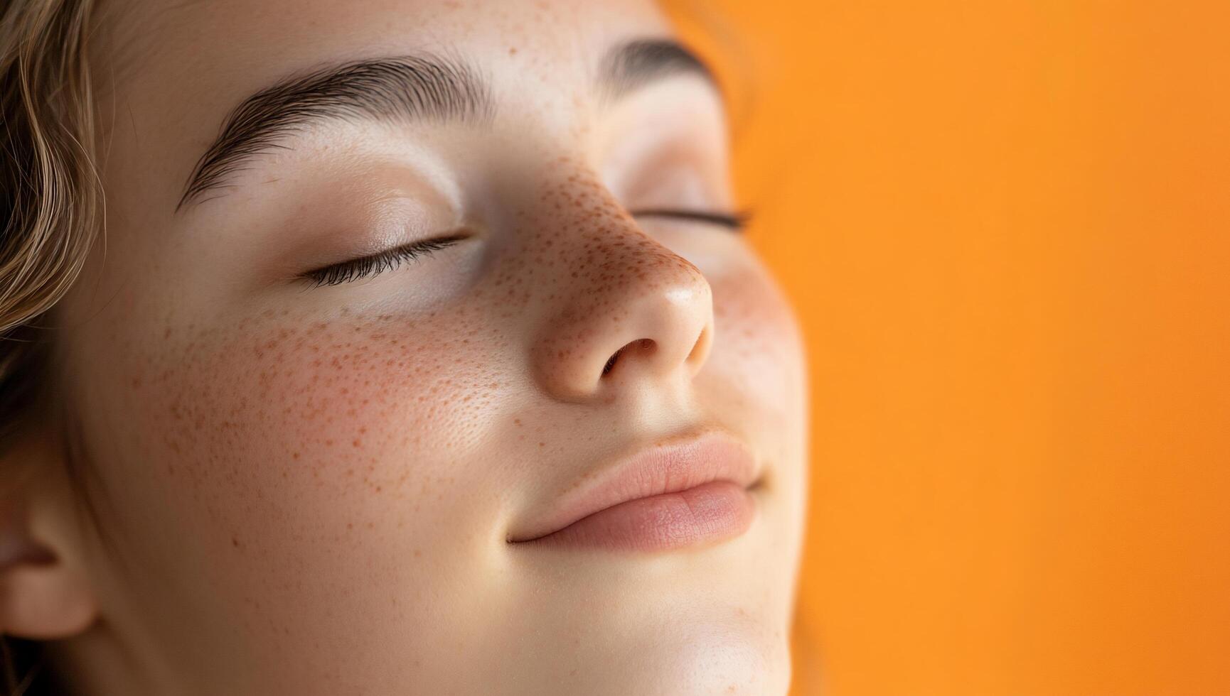 A woman with freckles on her face photo