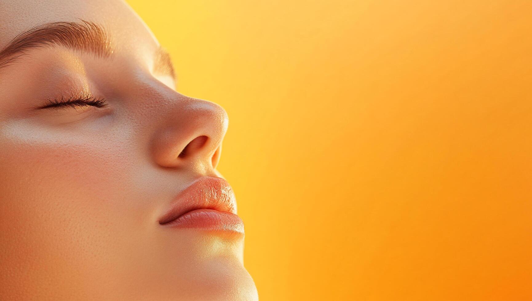 A woman with her eyes closed and her face open photo
