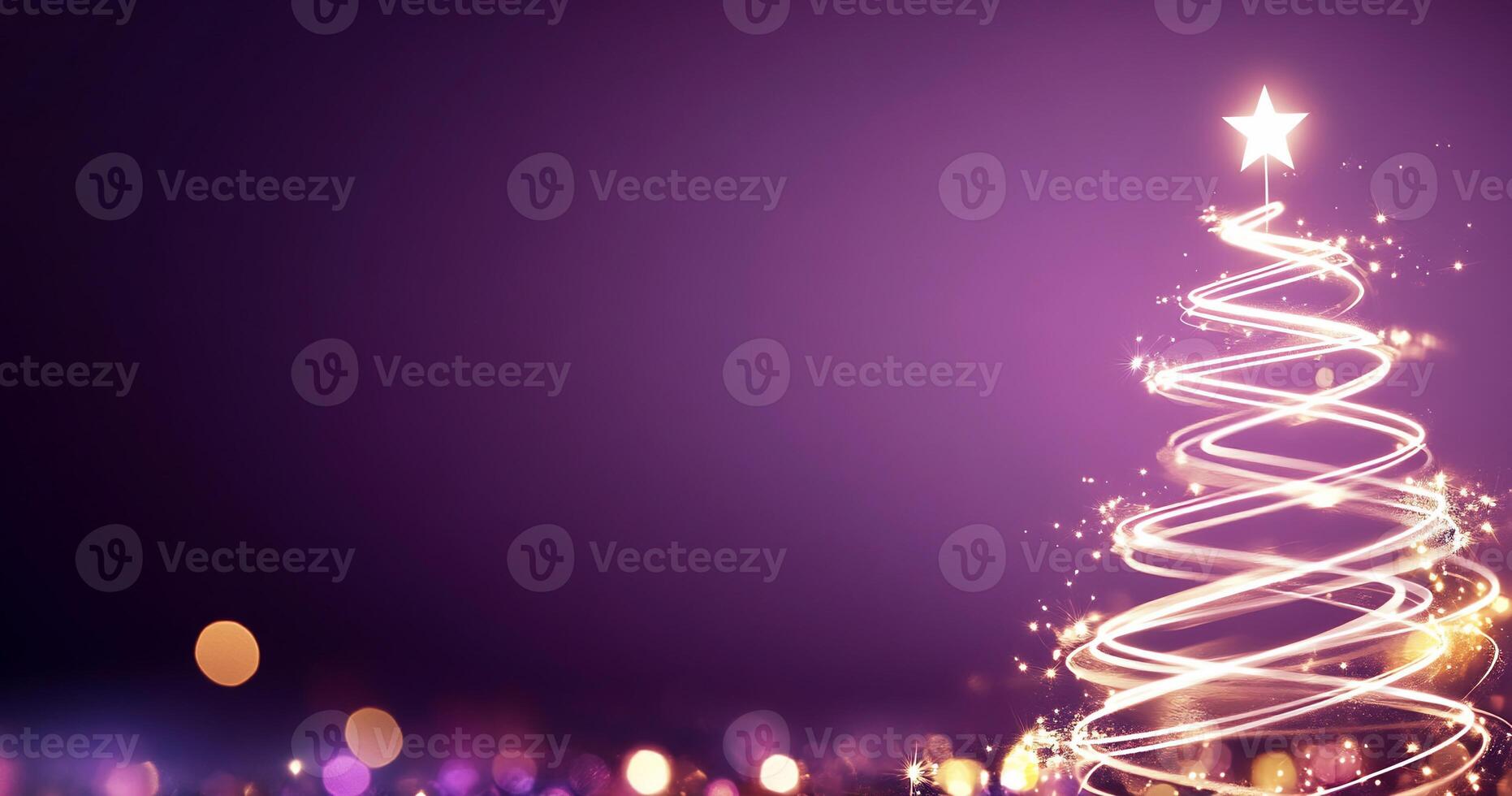 A glowing Christmas tree against a purple background, symbolizing celebration. photo