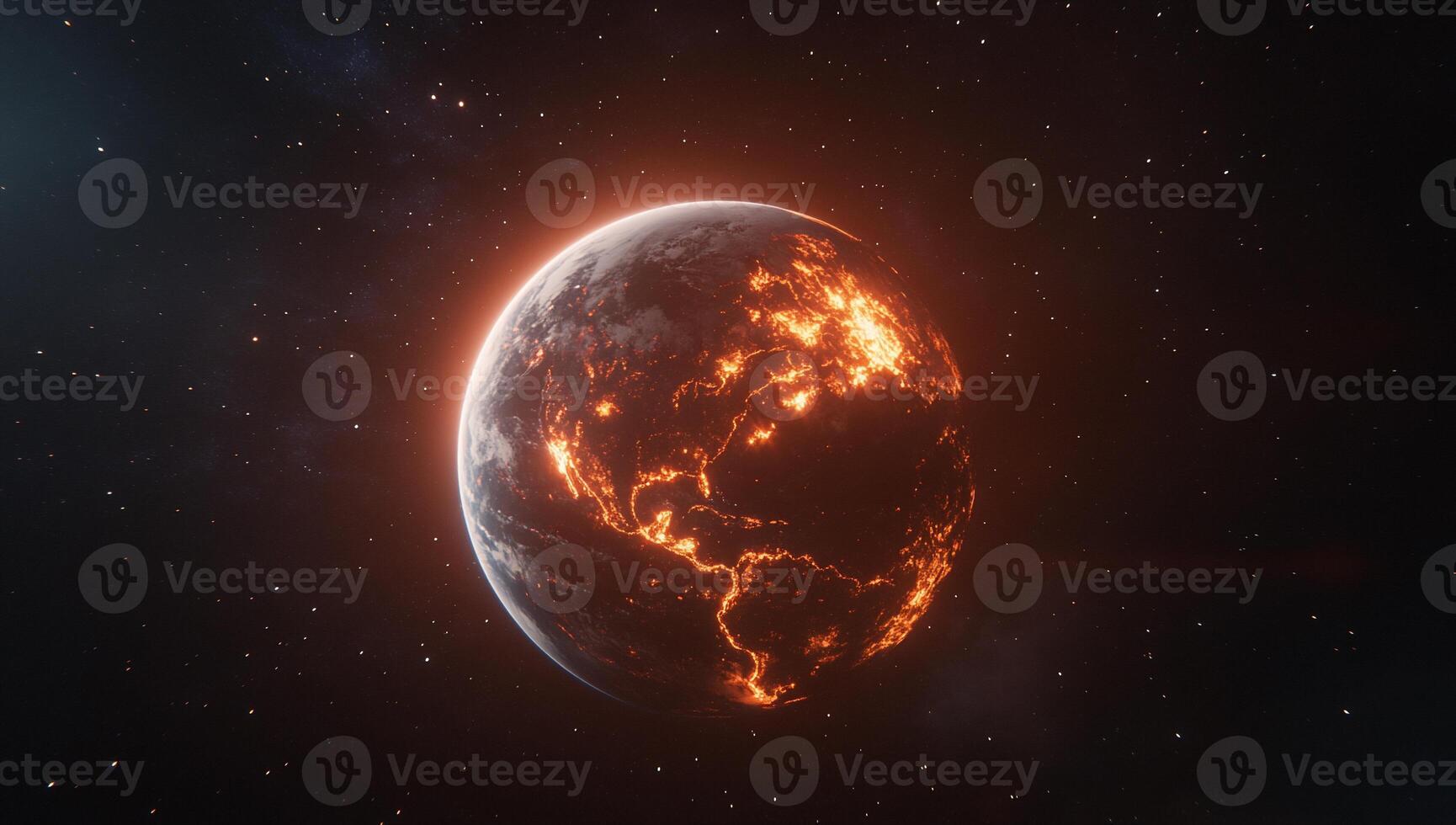 A fiery depiction of Earth, showcasing a dramatic, glowing surface. photo