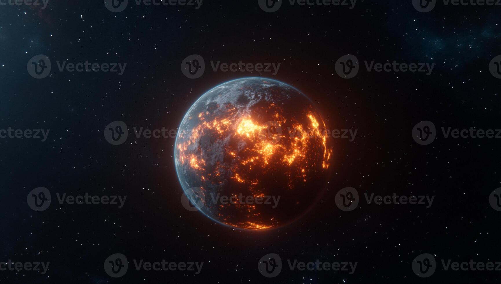 A fiery planet in space, showcasing a dramatic, volcanic landscape. photo