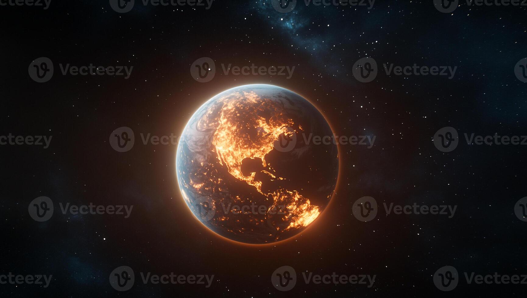 A fiery depiction of Earth in space, highlighting environmental concerns. photo