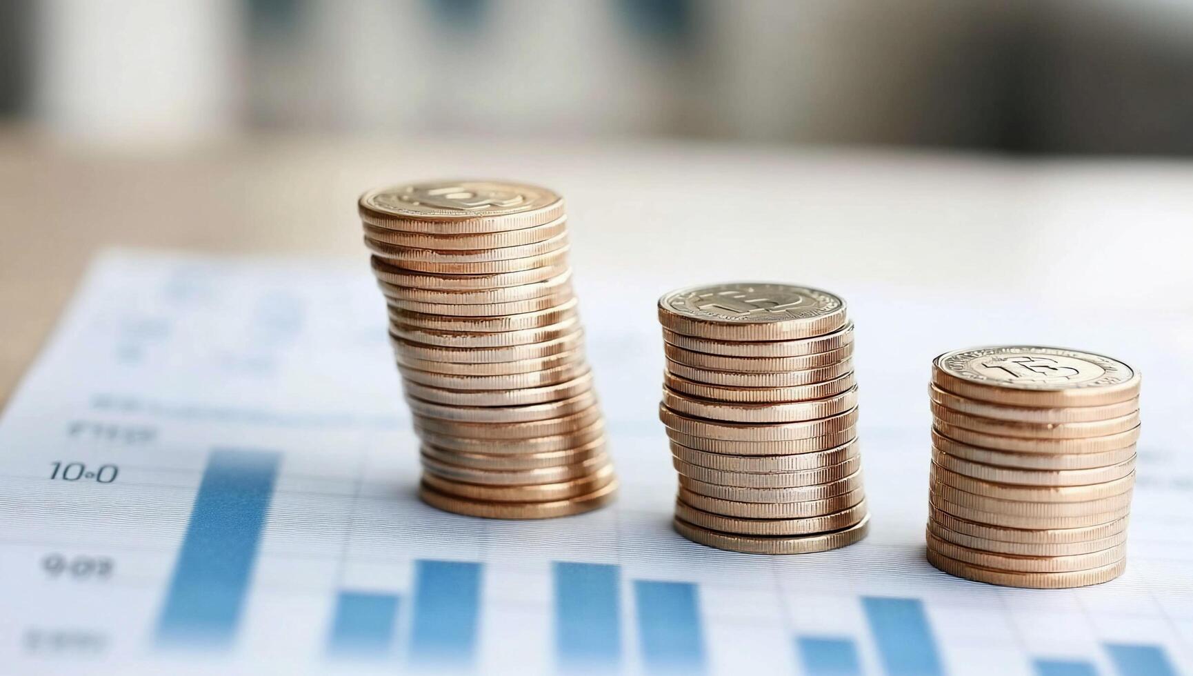 Stacked coins on a financial chart representing investment growth. photo