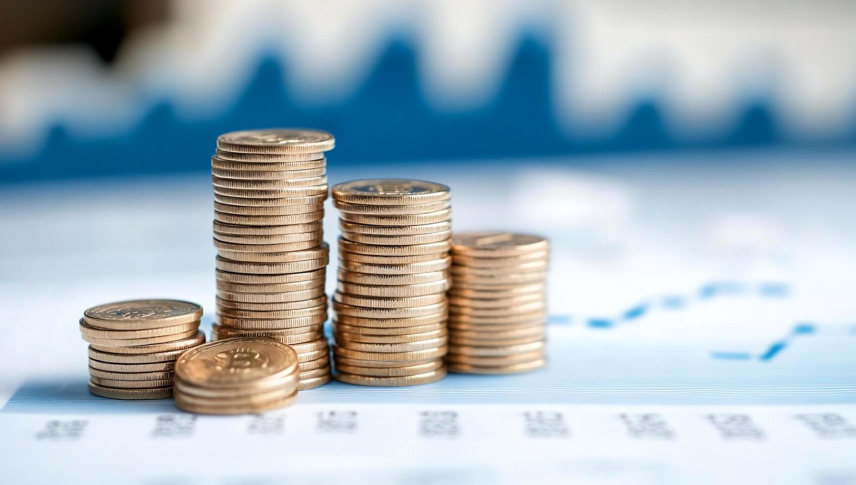 Stacked coins on a financial graph, symbolizing investment growth. photo