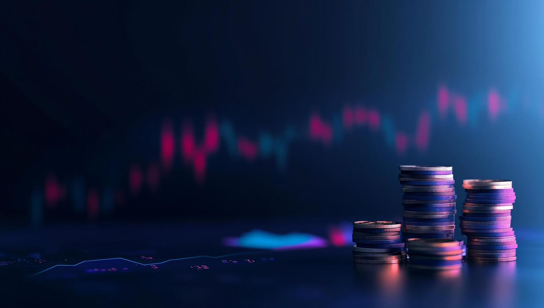 Stacked coins with a financial graph background, symbolizing investment. photo