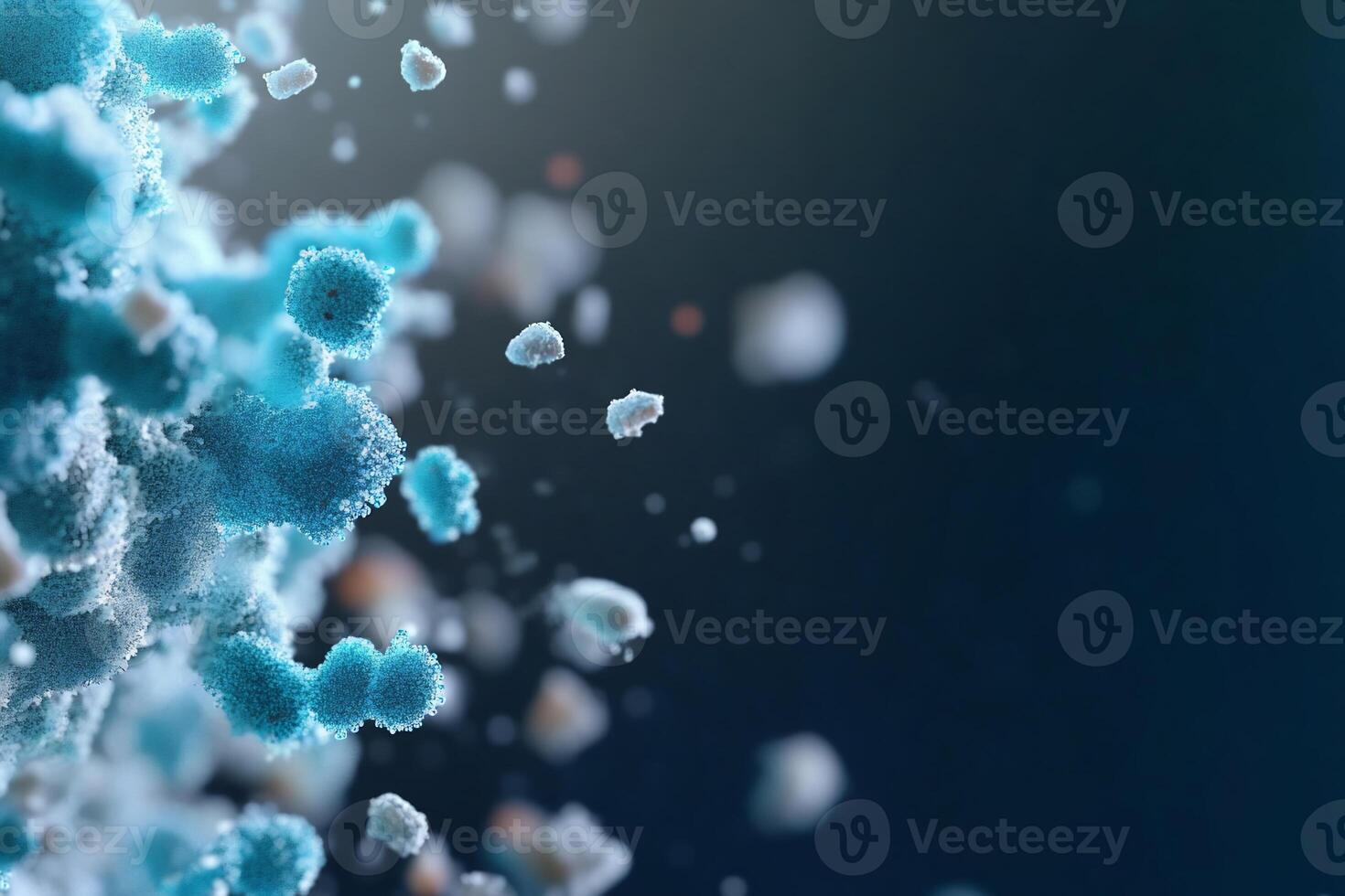 Abstract representation of microscopic particles in a dark background. photo