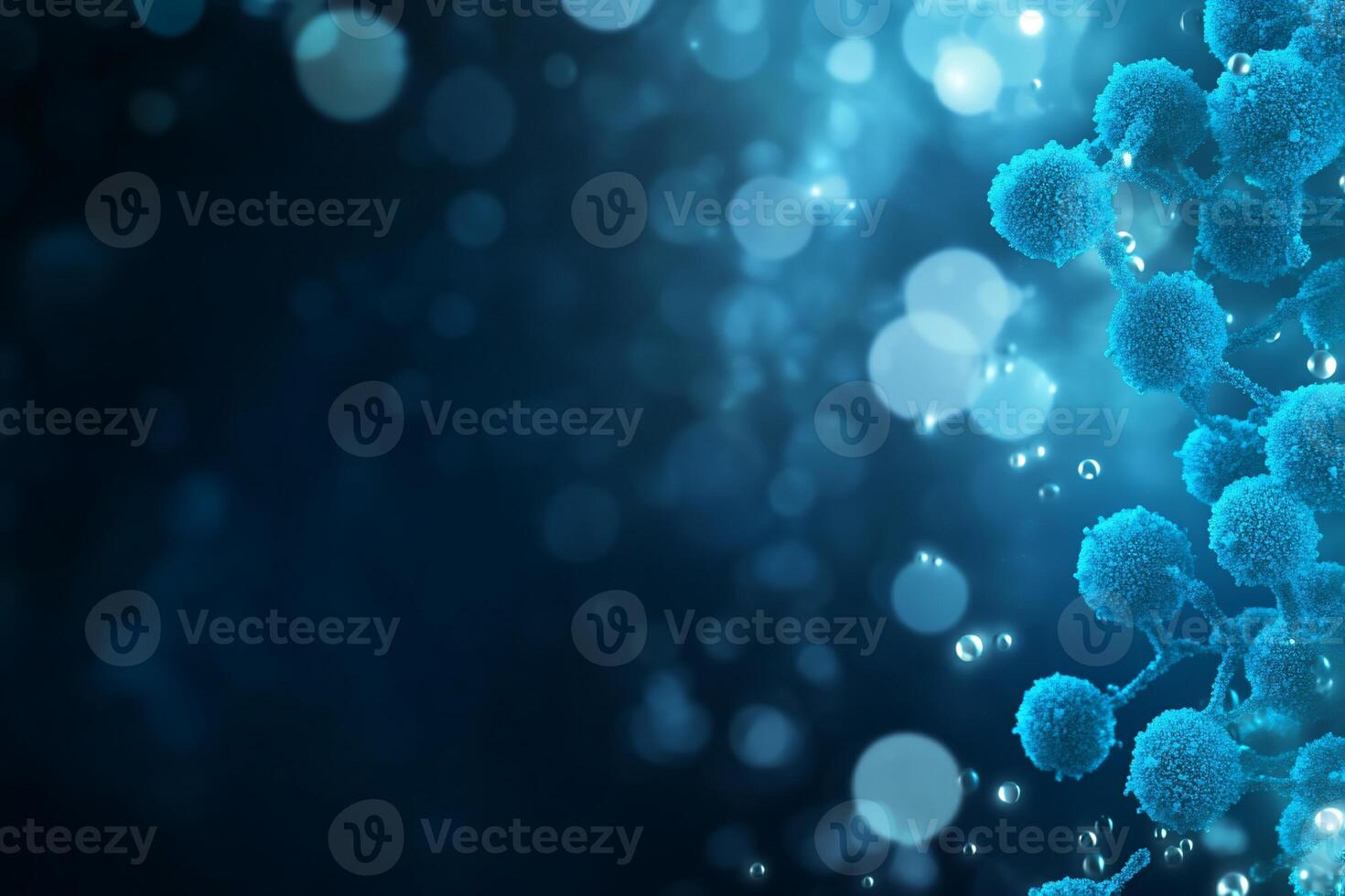 Abstract representation of microorganisms in a blue, blurred background. photo