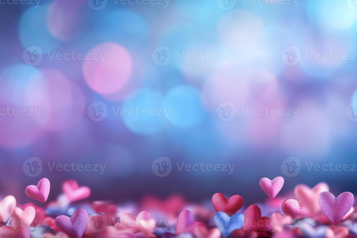 A colorful background with heart-shaped decorations for romantic themes. photo