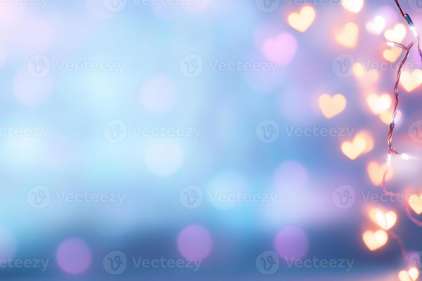 A dreamy background with heart-shaped bokeh lights. photo