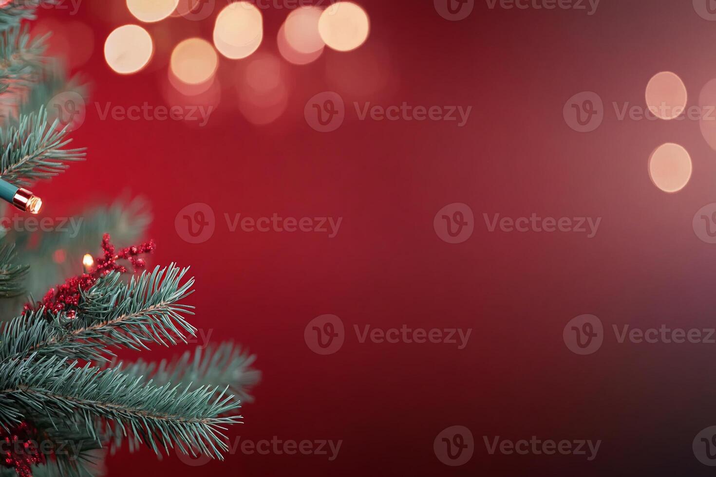 A festive close-up of a Christmas tree with blurred lights. photo