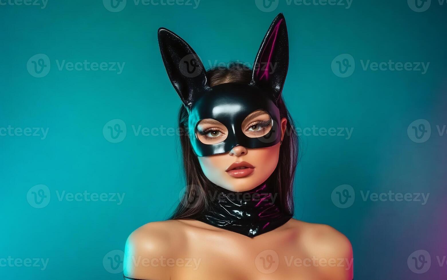 Sexy woman in latex bunny mask photo