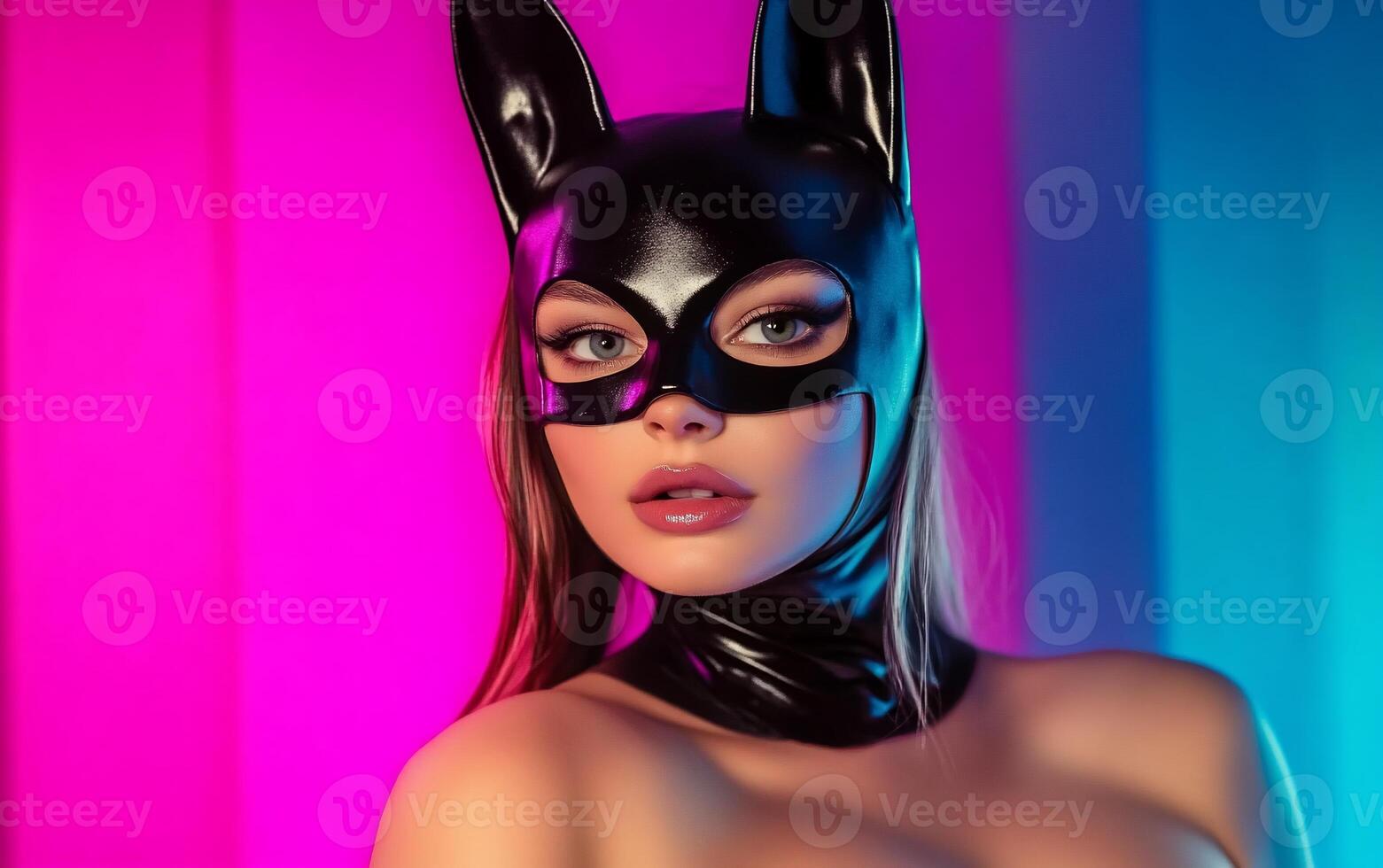 A woman in a cat mask and black lingerie photo