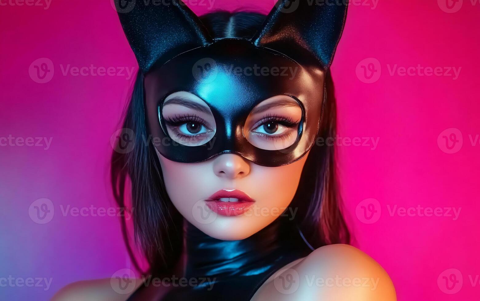 A woman in a cat mask with a cat ears photo