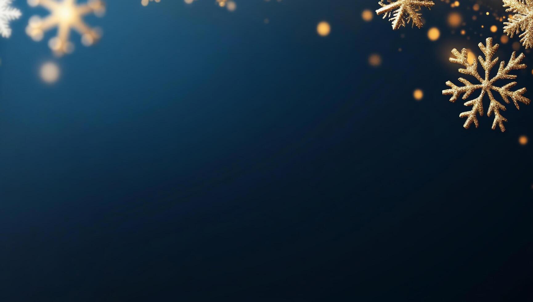 A festive winter background featuring snowflakes and soft bokeh lights. photo
