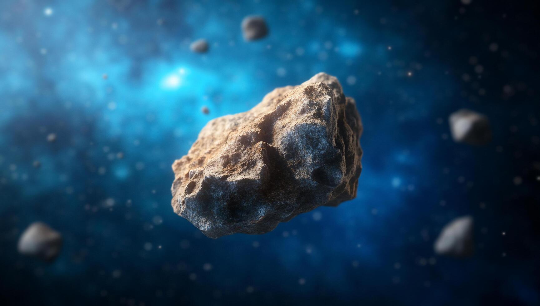 A floating asteroid in a cosmic space background. photo