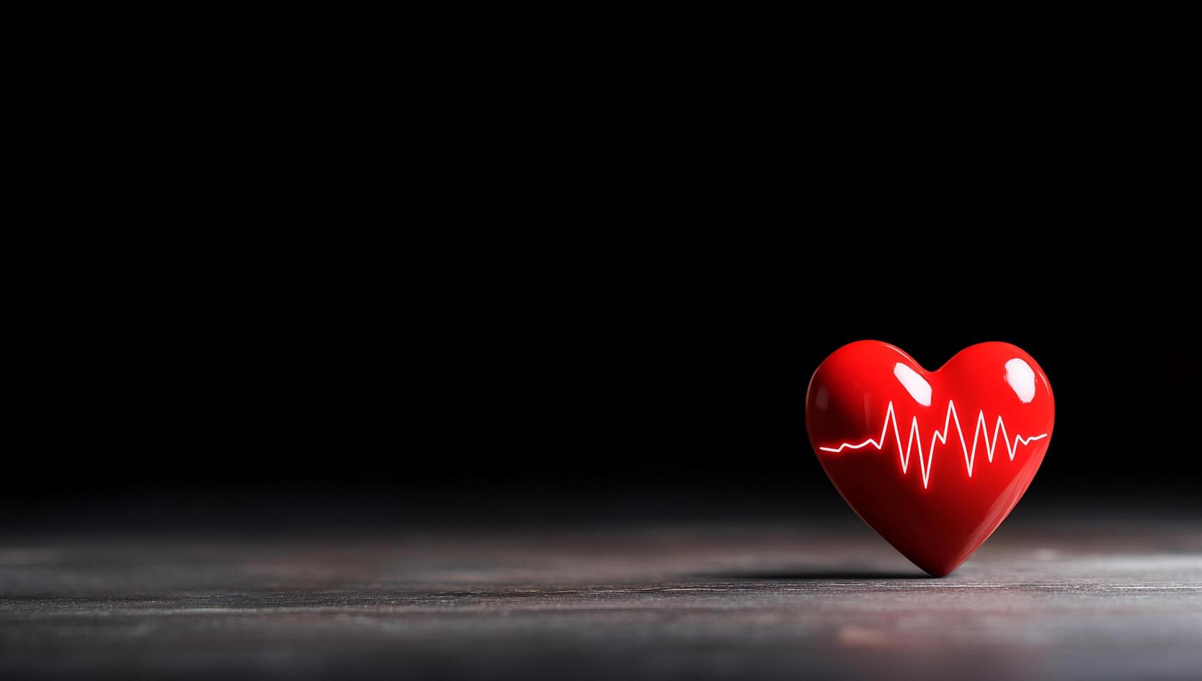 A red heart with a heartbeat line against a dark background. photo