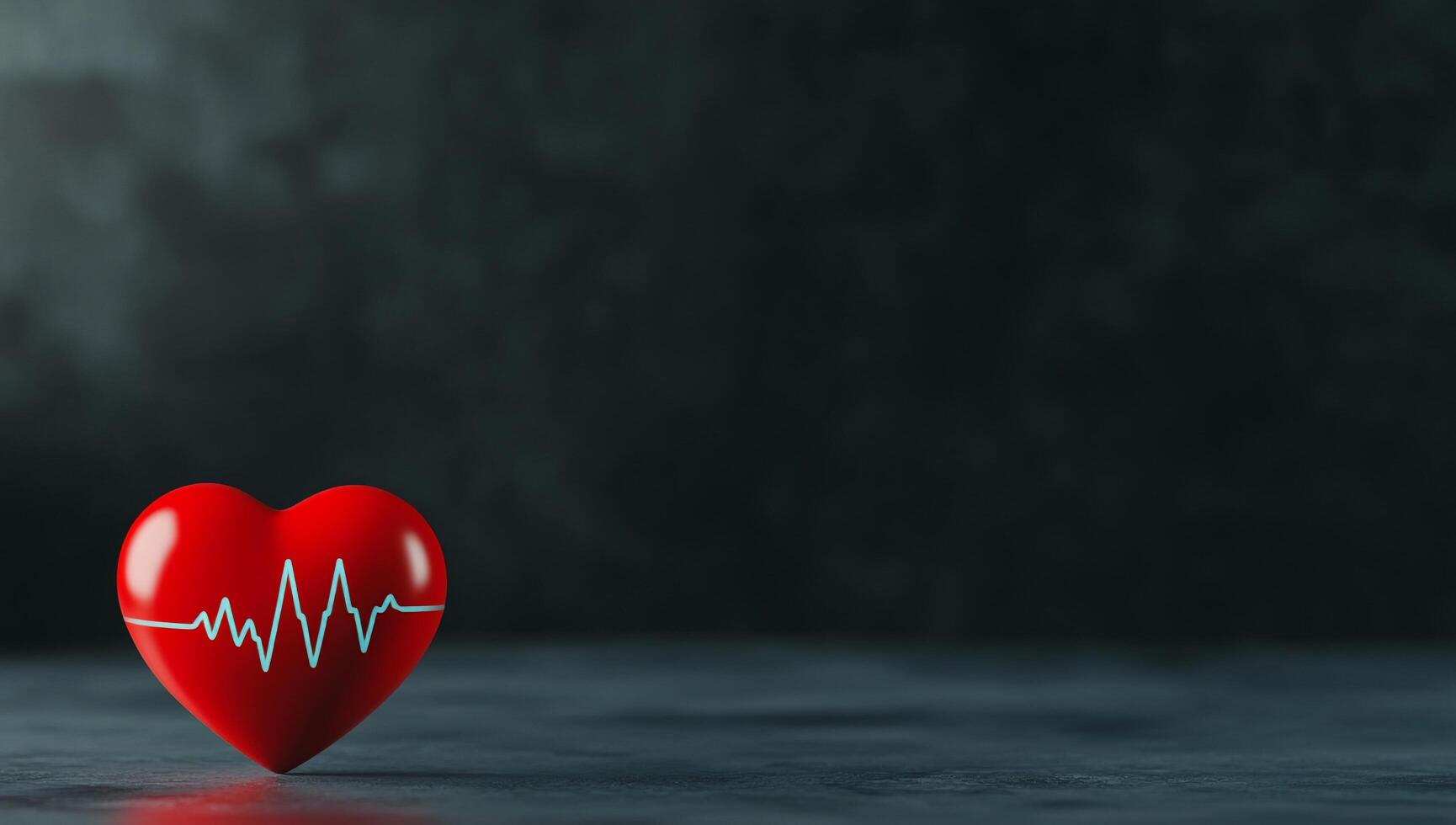 A red heart with a heartbeat line on a dark background. photo